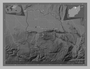 Balkh, Afghanistan. Grayscale. Labelled points of cities