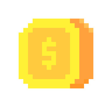 Coin pixel art illustration, suitable for icon, game asset, etc