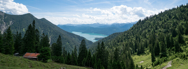 landscape with sky and clouds and lake Walchensee