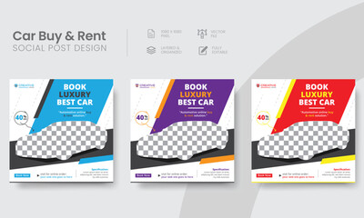 Modern luxury car social media post template. Creative vehicle promo social media branding set square layout. Vol - 19