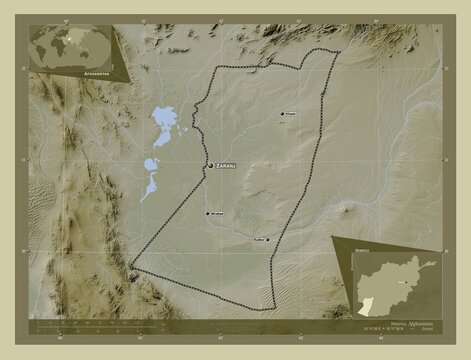 Nimroz, Afghanistan. Labelled points of cities