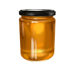 Watercolor jar with honey. Realistic illustration of a honey can