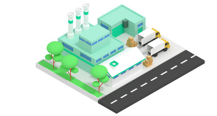 3d illustration of shipping factory and warehouse