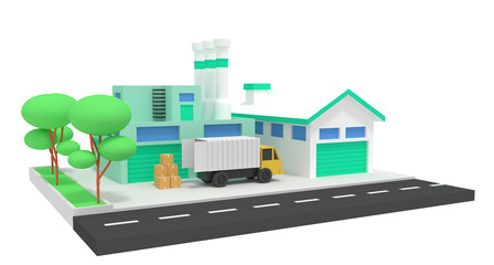 3d illustration of shipping factory and warehouse
