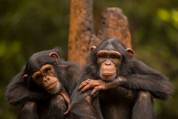 portrait of two chimpanzees