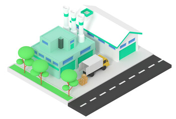 3d illustration of shipping factory and warehouse