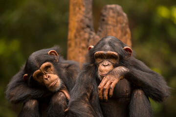 portrait of two chimpanzees