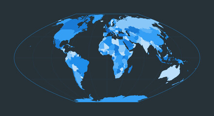 World Map. McBryde-Thomas flat-polar parabolic pseudocylindrical equal-area projection. Futuristic world illustration for your infographic. Nice blue colors palette. Captivating vector illustration.