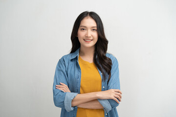 happy young asian woman smiling isolated on background. © Pormezz