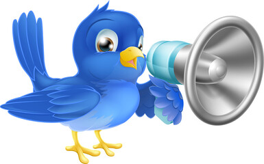 Bluebird with megaphone