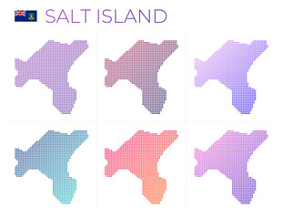 Salt Island dotted map set. Map of Salt Island in dotted style. Borders of the island filled with beautiful smooth gradient circles. Stylish vector illustration.
