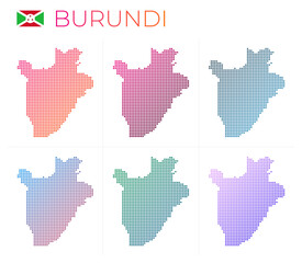 Fototapeta na wymiar Burundi dotted map set. Map of Burundi in dotted style. Borders of the country filled with beautiful smooth gradient circles. Amazing vector illustration.