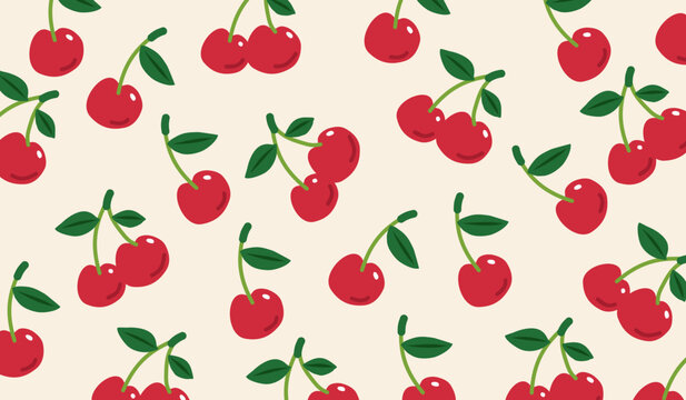 Cute cherry fruits pattern background vector design