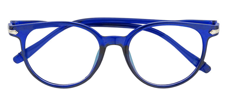 Cutout of isolated blue frame glasses  with the transparent png background	
