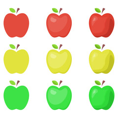 A vector drawn apple illustration with various colors and amount of details