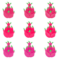 A vector drawn dragon fruit illustration with various colors and amount of details