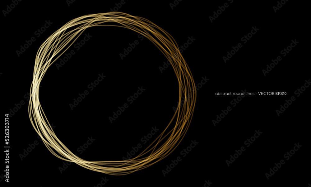 Aufkleber Vector abstract circles lines wavy in round frame gold light isolated on black background with empty space for text in luxury style.