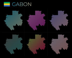 Fototapeta na wymiar Gabon dotted map set. Map of Gabon in dotted style. Borders of the country filled with beautiful smooth gradient circles. Appealing vector illustration.