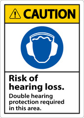 Caution Double Hearing Protection Sign On White Background