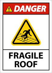 Danger Fragile Roof Sign On White Background