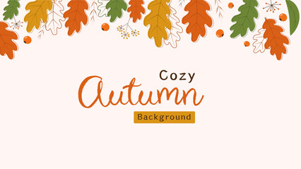 Autumn background, background with fallen leaves, acorn, berries, plants