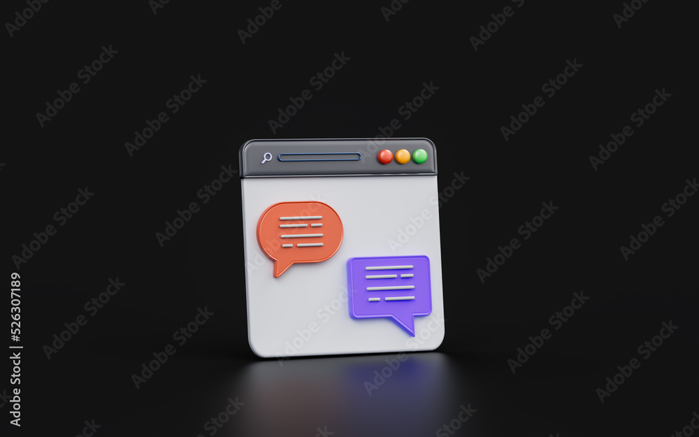 Wall mural user interface with bubble chat sign on dark background 3d render concept for online conversation