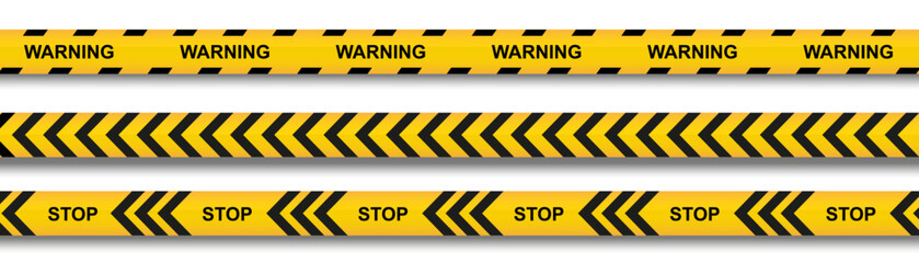 Warning and danger crossed tapes isolated. Police and crime lines. Caution tape. Seamless barrier tape. Vector illustration