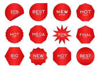 Set of Price tags. Discount red ribbons. Sale and shopping tags. Vector collection