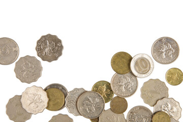 British Coins isolated on a white background with copy space.