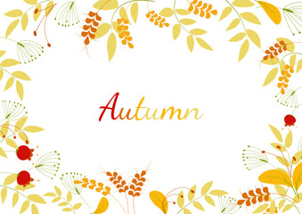 Fototapeta na wymiar Autumn background with leaves and berries. For your design.