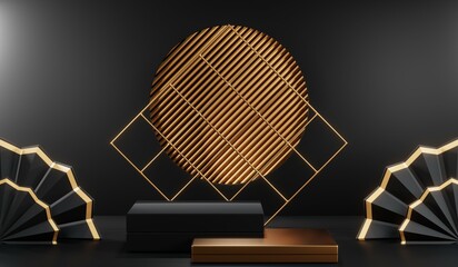 3D rendering of blank product background for cream cosmetics Modern black podium background