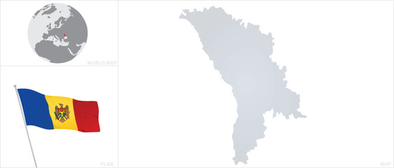 Moldova map and flag. vector