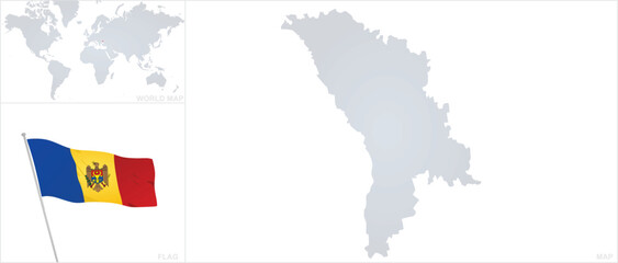 Moldova map and flag. vector
