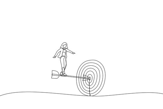 businesswoman balancing on arrow hitting target clip art preview