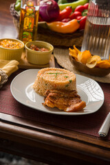 Fried Vegetable rice with fried pork chop peru peruvian gourmet restaurant popular comfort food