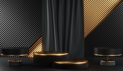 3D rendering of blank product background for cream cosmetics Modern black podium background