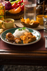 Chicken stew with sweet potatoes Peruvian gourmet restaurant food
