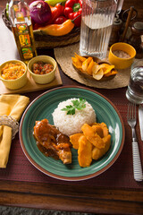 Chicken stew with sweet potatoes Peruvian gourmet restaurant food