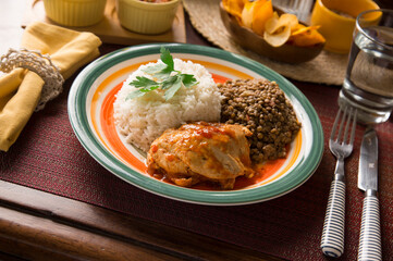 Lentils stew with roasted chicken