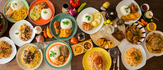 Buffet dinner table Peruvian gourmet restaurant food