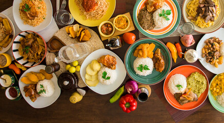 Buffet dinner table Peruvian gourmet restaurant food