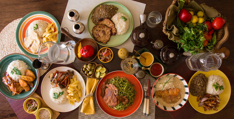 Fototapeta na wymiar Buffet dinner table Peruvian gourmet restaurant food