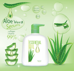 Design cosmetics product advertising cosmetic package.shampoo,cream, gel, body lotion with aloe vera extract.