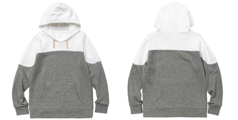 Blank white hoodie sweatshirt long sleeve with clipping path, men hoody with hood for design mockup for print, isolated on white background. Template sport winter clothes..Front back Hoodie collection