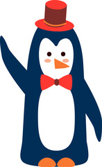 Cartoon penguin in a bow tie and a top hat illustration