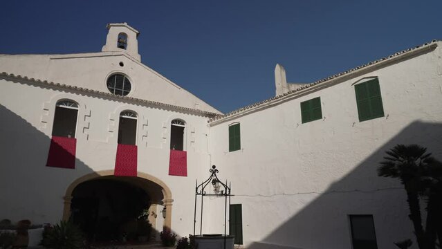 Courtyard of Monastery on mountain top of Mirador Cim del Toro, Es Mercadal, Menorca, Balearic Islands
