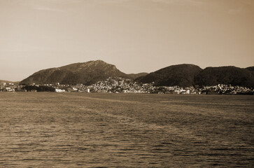 View from the board of Flam - Bergen ferry. Sognefjord, Norway, Scandinavia. Tourism and travel.