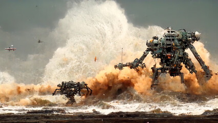 Battle robots emerge from the sea