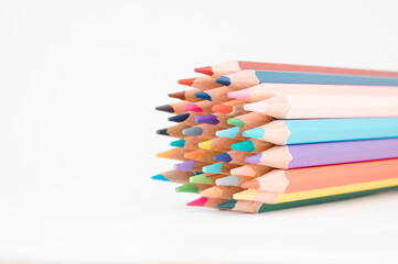 Set of multicolored pencils on white background
