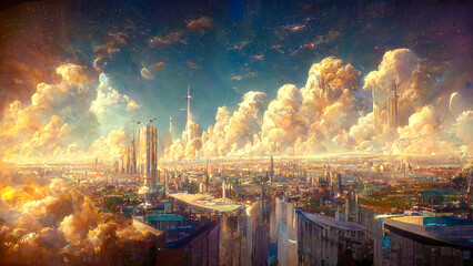 Obraz premium Epic sky clouds over futuristic city